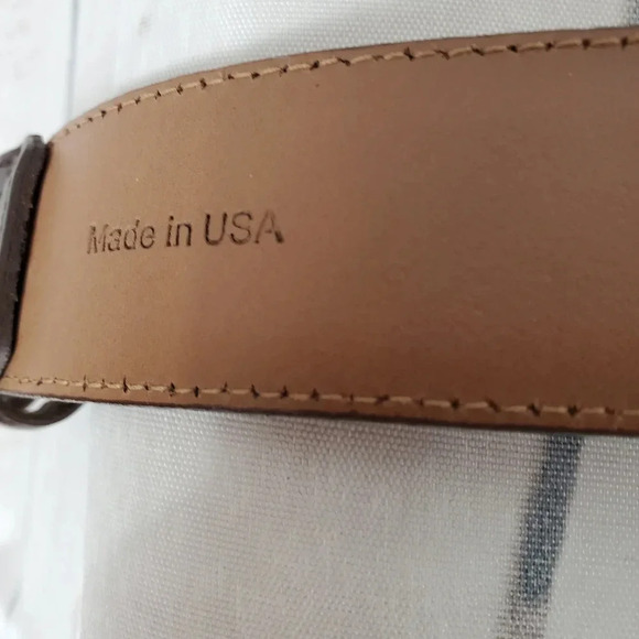 Allen Edmonds Leather Belt Chocolate  Brown Silver Buckle Stamped Size 46 - Picture 11 of 11
